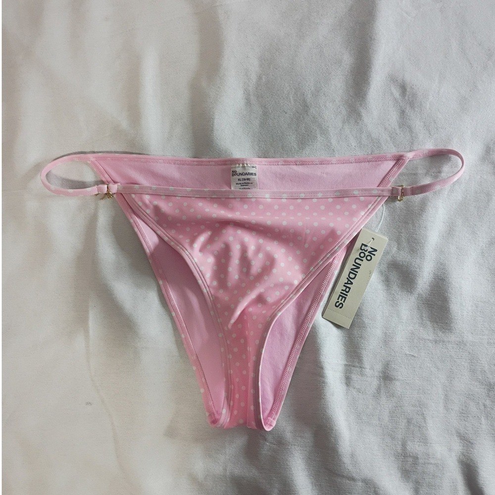 NWT No Boundaries Pink Polka Dot High Leg Cheeky Bikini Bottom XL